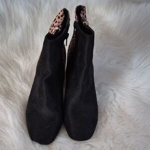 SHEIN Black Ankle Booties with Leopard Inner Cuff